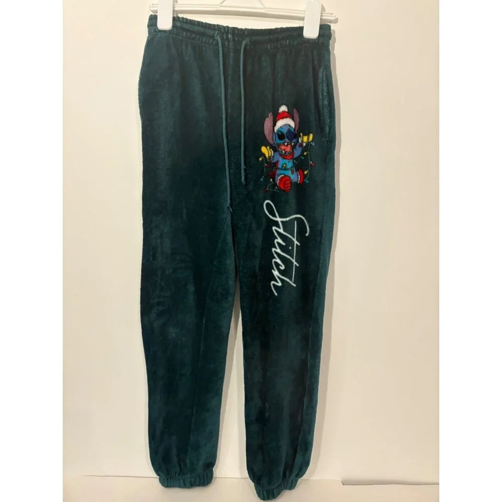 Disney Stitch Plush Lounge Pants W Drawstring & Embroidery Women’s Size Small - Picture 1 of 6